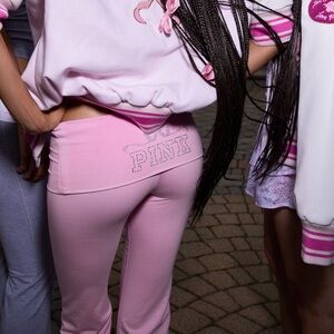 PINK X LoveShackFancy Washed Cotton Foldover Flare Leggings